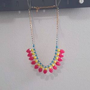 Blue Yellow Hot pink statement necklace